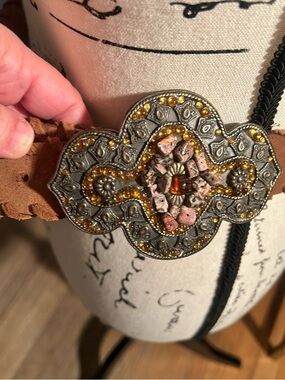 Boho Amber Stone Embellished Leather Belt